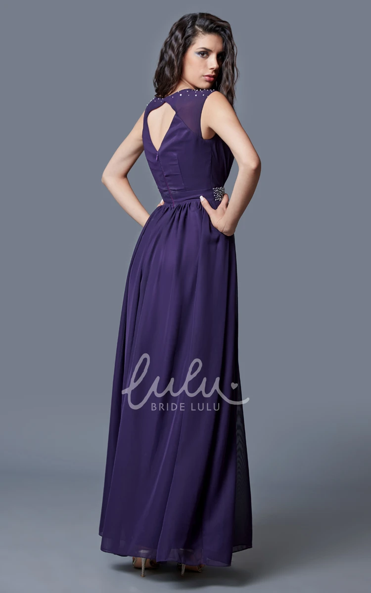 Beaded Neck Keyhole Back Chiffon Gown Brilliant Evening Dress