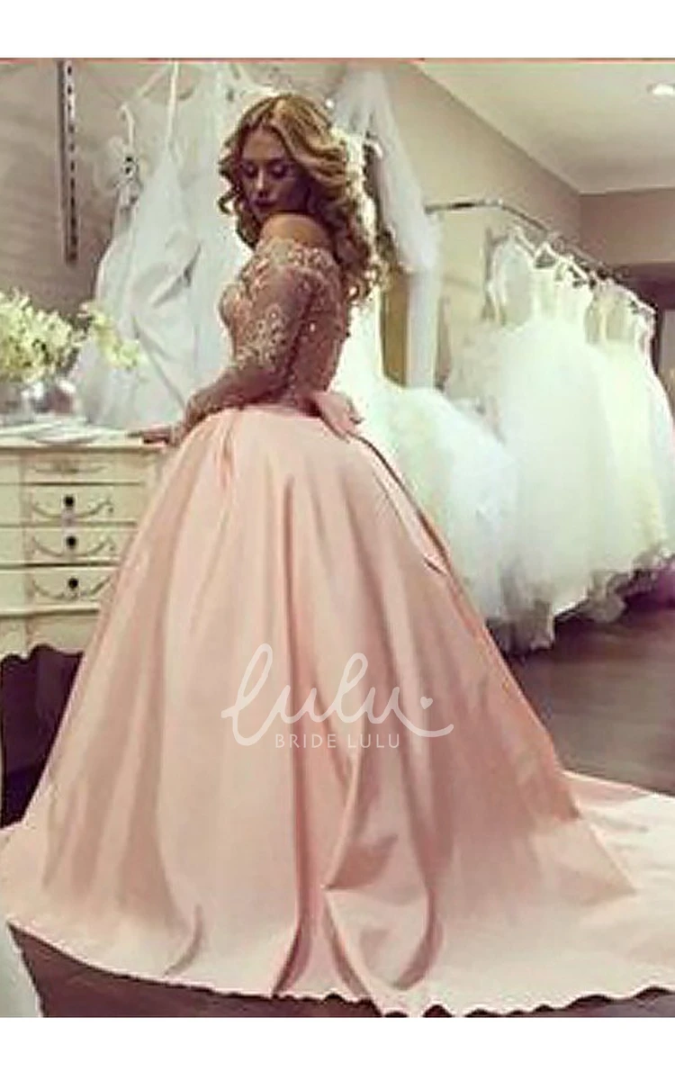 Long Sleeve Off-the-shoulder Lace Ball Gown Formal Dress with Sweep Train