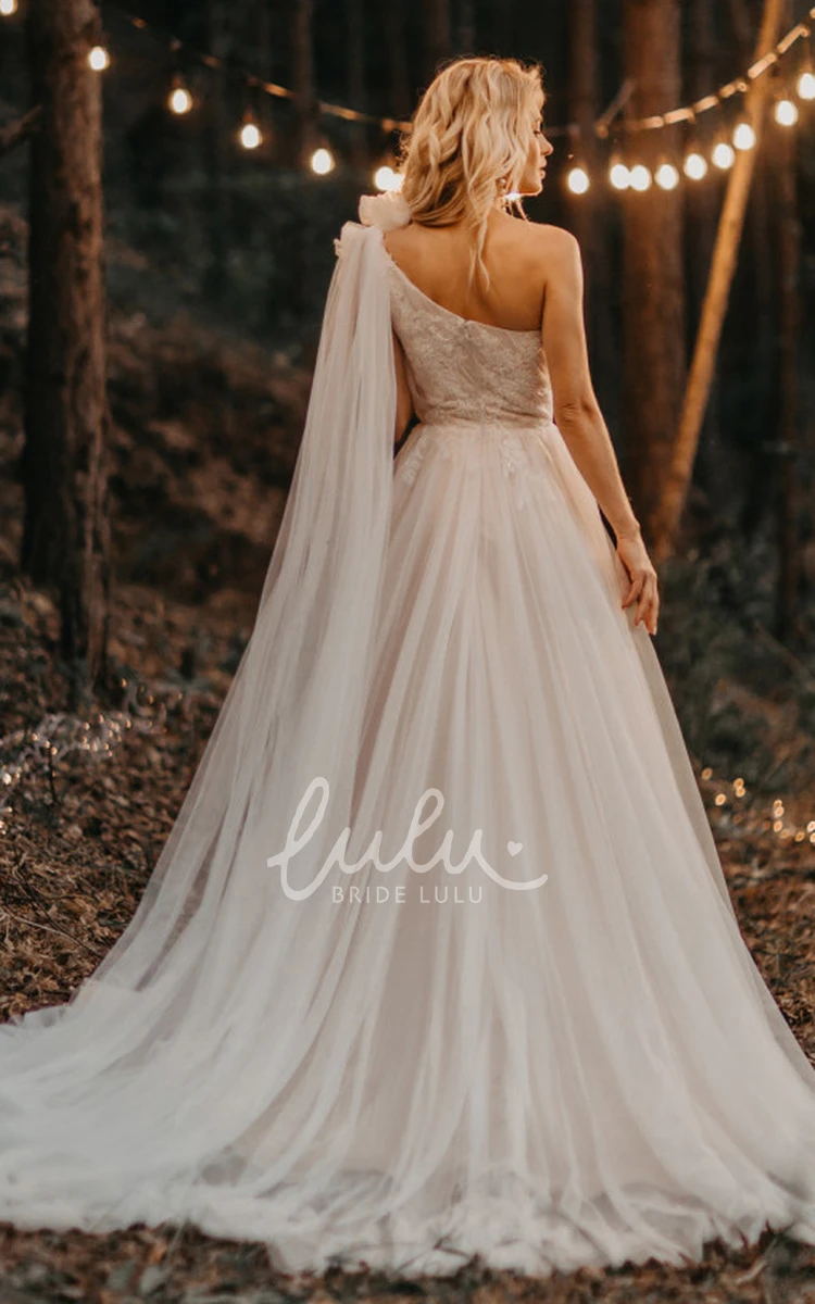 Modern One-Shoulder Sleeveless A-Line Tulle Wedding Dress with Straps Back Elegant Wedding Dress
