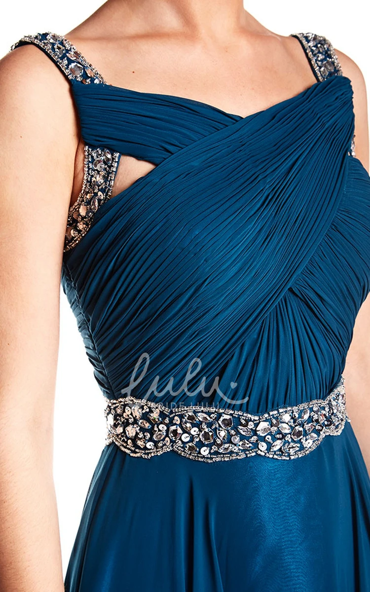 A-Line Beaded Prom Dress with Ruched Waist and Floor-Length Hem