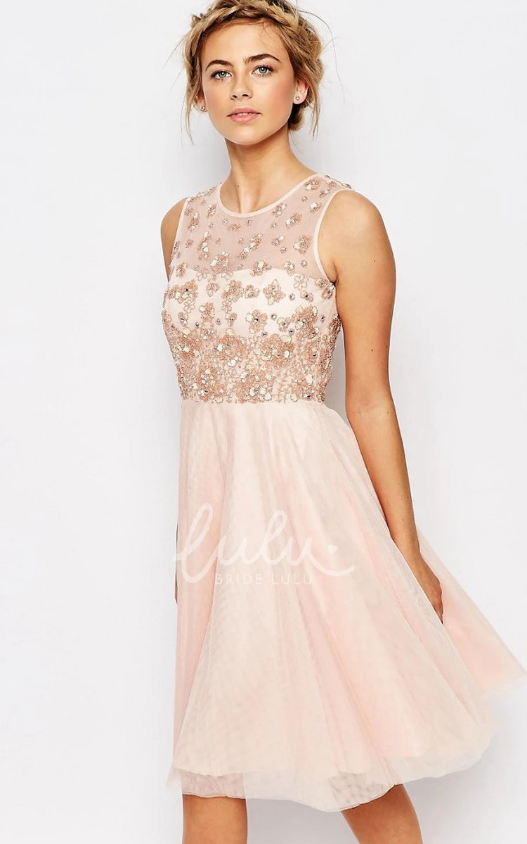 Appliqued Chiffon Bridesmaid Dress with Beading Ankle-Length Scoop-Neck Sleeveless
