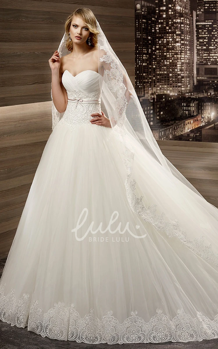 Pleated Bust Sweetheart A-line Wedding Dress with Court Train Timeless Bridal Dress