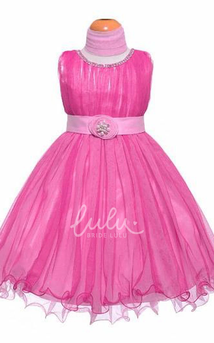 Tiered Tulle Flower Girl Dress Jewel Tea-Length