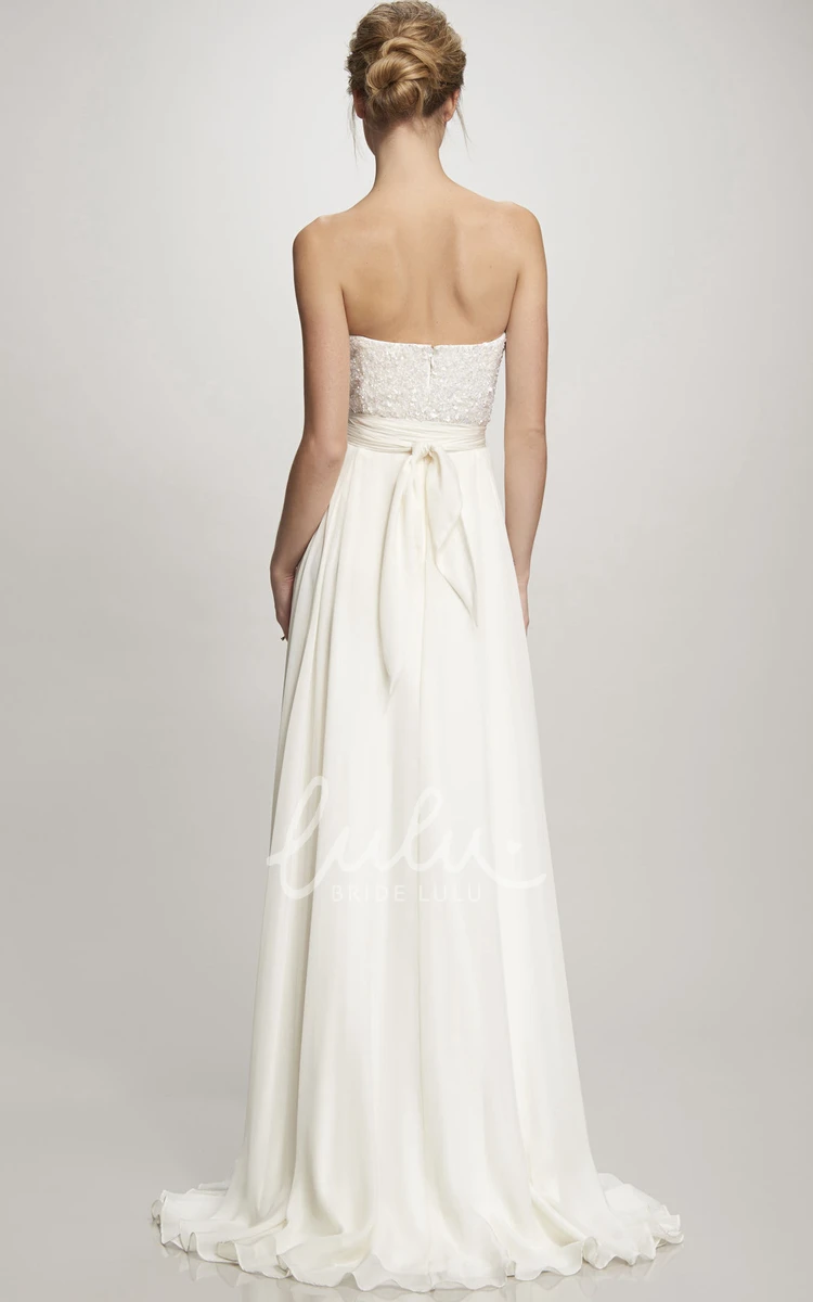 Beaded Chiffon Wedding Dress with Sweetheart Neckline and Brush Train