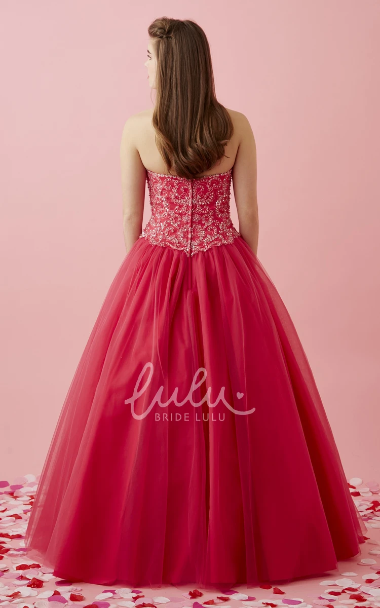 Sweetheart Tulle Satin Ball Gown Formal Dress with Beading