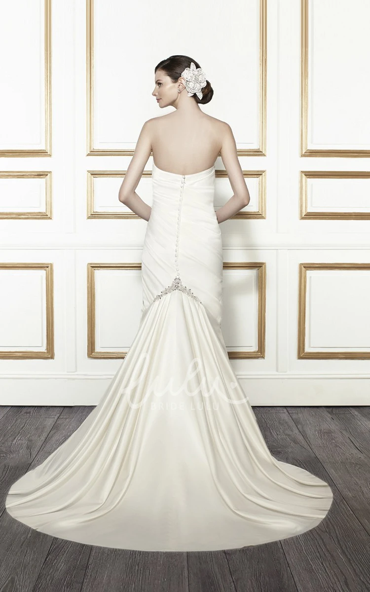 Beaded Satin Chiffon Trumpet Wedding Dress with Side Draping Maxi