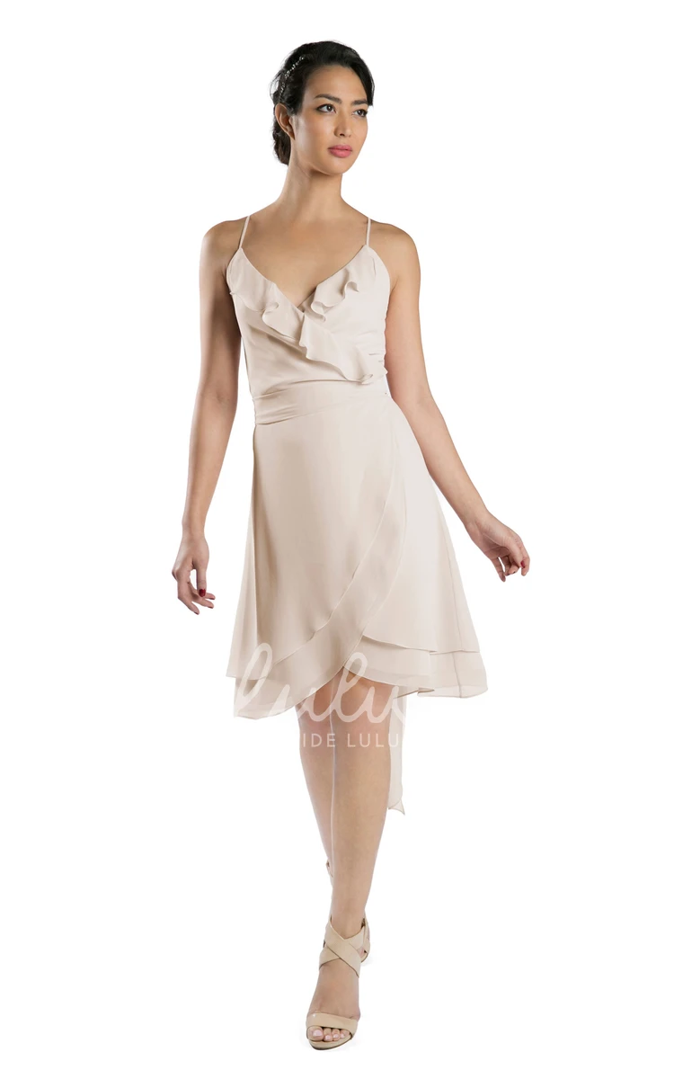 Spaghetti Strap Knee-Length Chiffon Bridesmaid Dress in Multi-Color Sleeveless