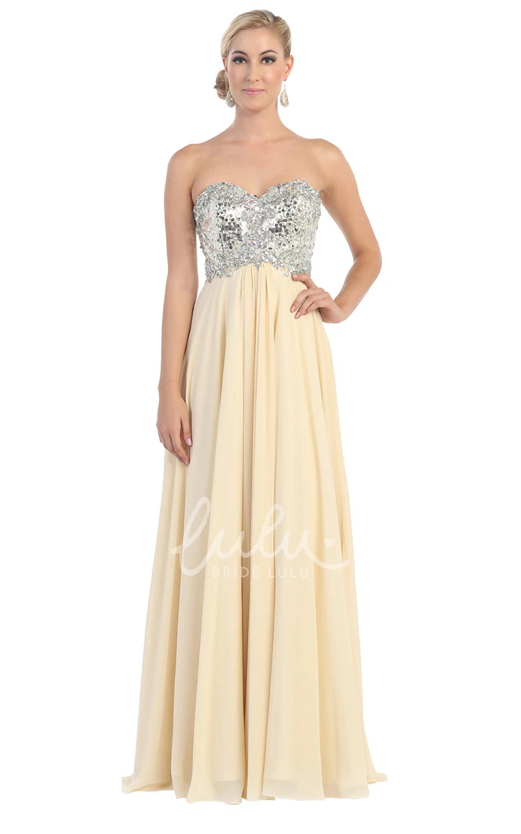 Sweetheart Chiffon Backless Prom Dress with Sequins and Pleats