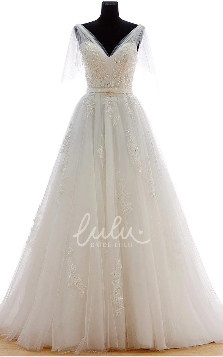 Tulle Wedding Dress with Heavy Embroidery Long A-Line Romantic Elegant