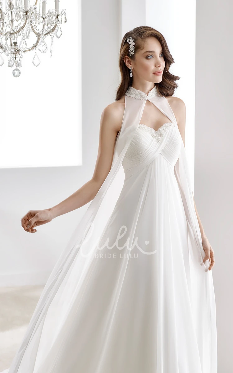 Draping Chiffon Wedding Dress with Beaded Details High-Neck Sweetheart & Crisscross Bust