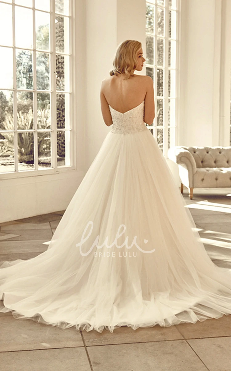 Beaded Tulle Sweetheart Wedding Dress with Chapel Train Timeless Bridal Gown