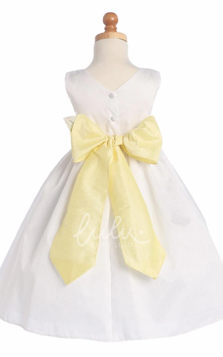 Tiered Tea-Length Flower Girl Dress with Floral Accents