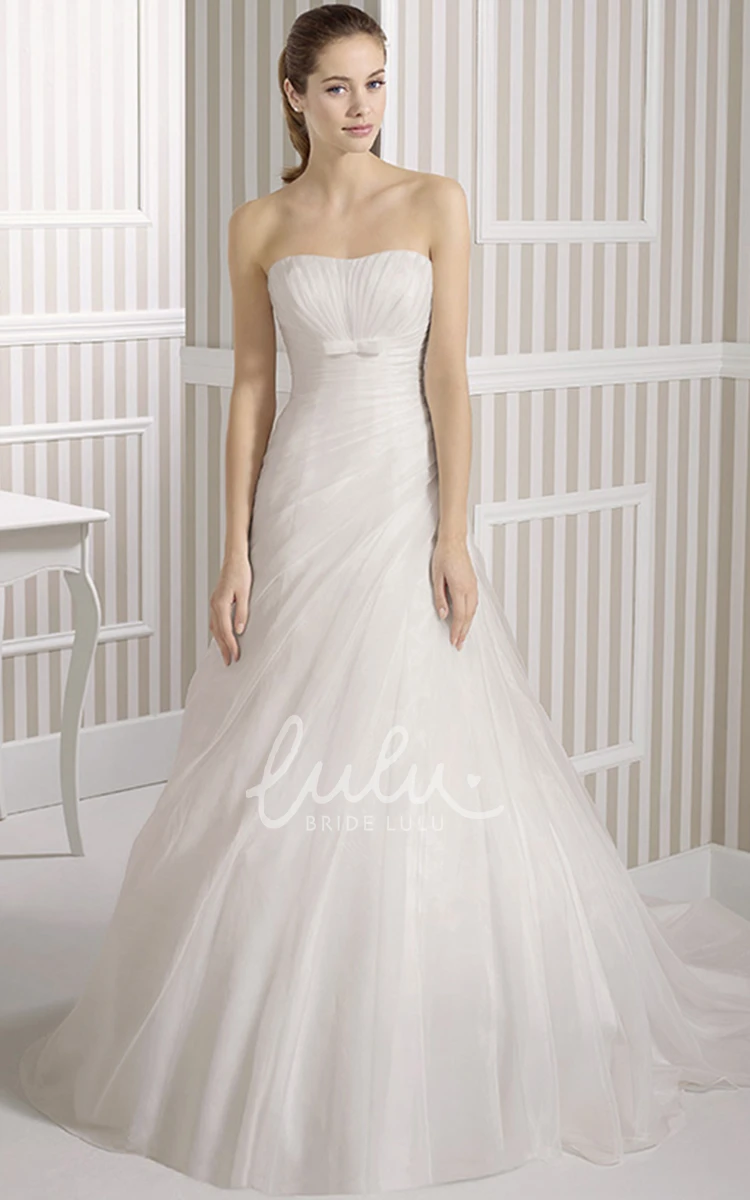 Tulle Cape A-Line Wedding Dress with Side-Draping & Strapless Sleeves