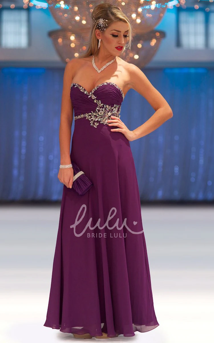 Sweetheart Chiffon Prom Dress with Beading Flowy Floor-Length Dress for Prom