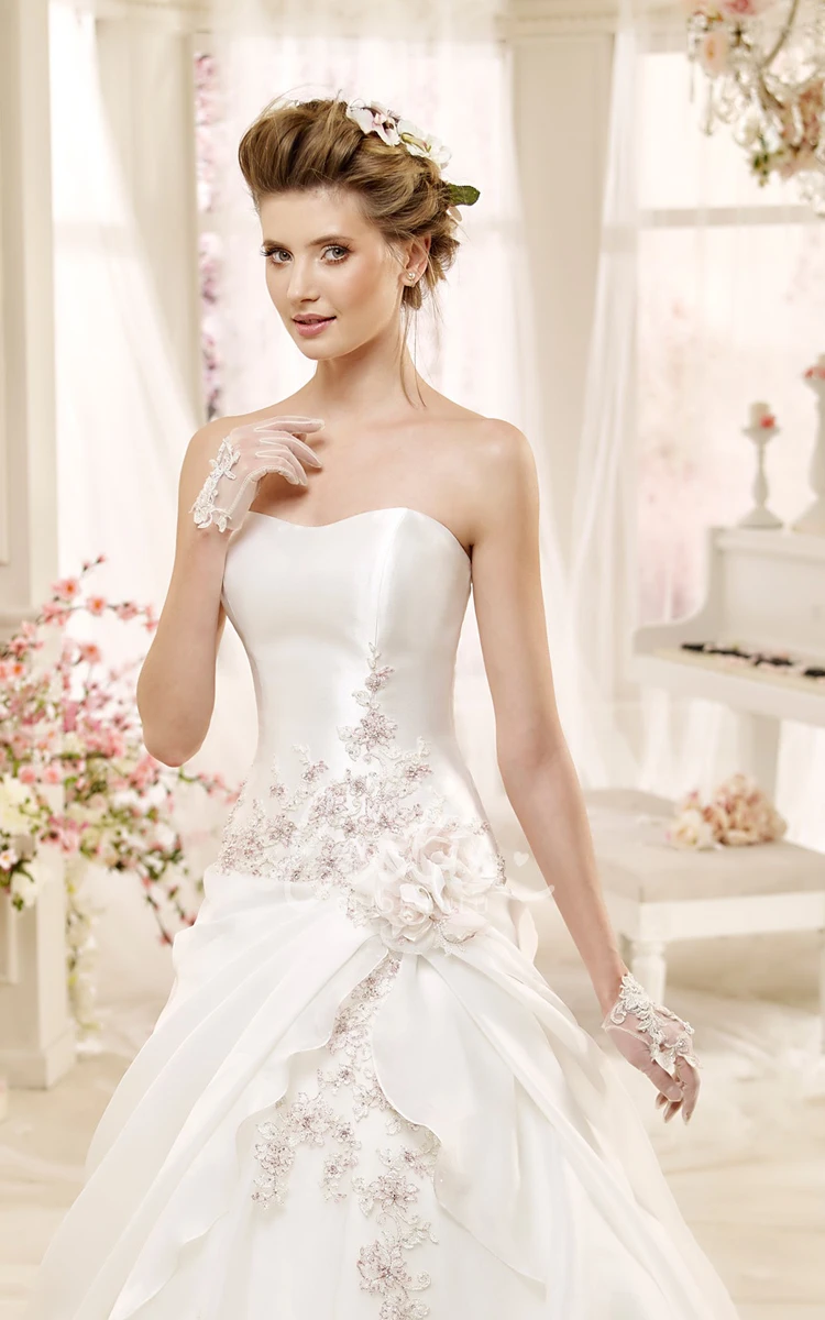 Angel Beaded A-line Wedding Dress with Asymmetrical Overlayer & Lace-up Back Elegant Beaded A-line Wedding Dress