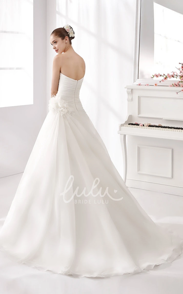 Chiffon A-Line Wedding Dress with Side Draping and Floral Embellishment