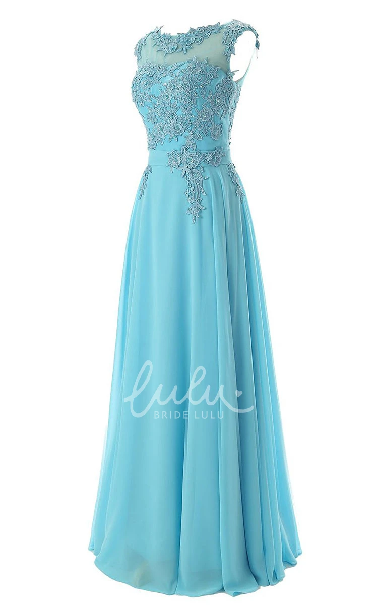 Low-V Back Formal Dress with Flower Appliques and Full Length
