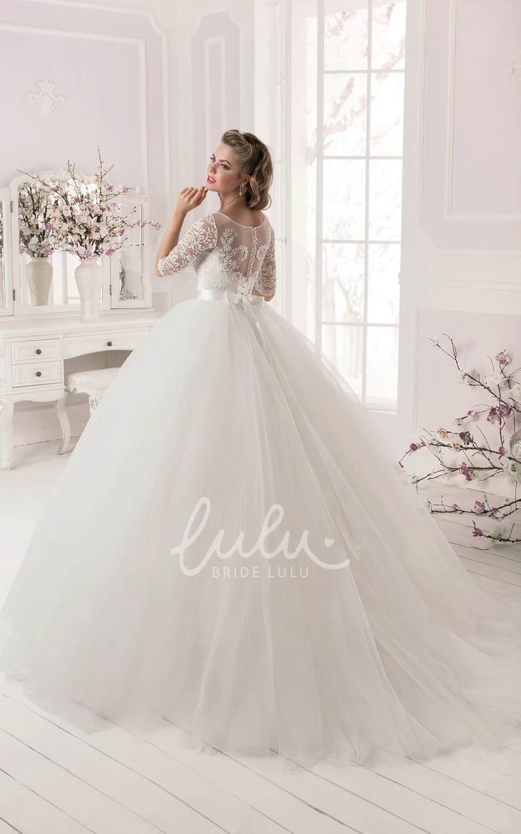 Crystal Detailing Ball Gown Wedding Dress with Lace and Tulle