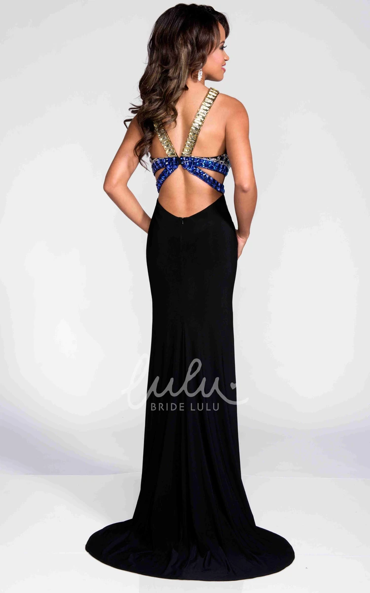 Sheath Prom Dress with Metallic Top and Side Slit