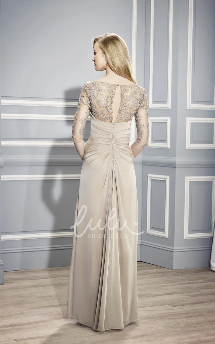 Bateau Neck Chiffon Formal Dress with Half Sleeves and Appliques