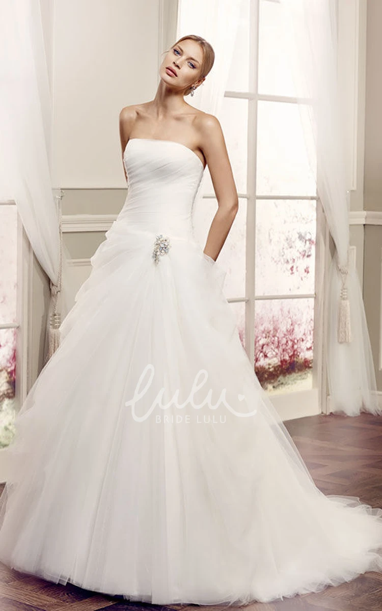 Broach Tulle Wedding Dress with Backless Style & Draping Ball-Gown Strapless Maxi