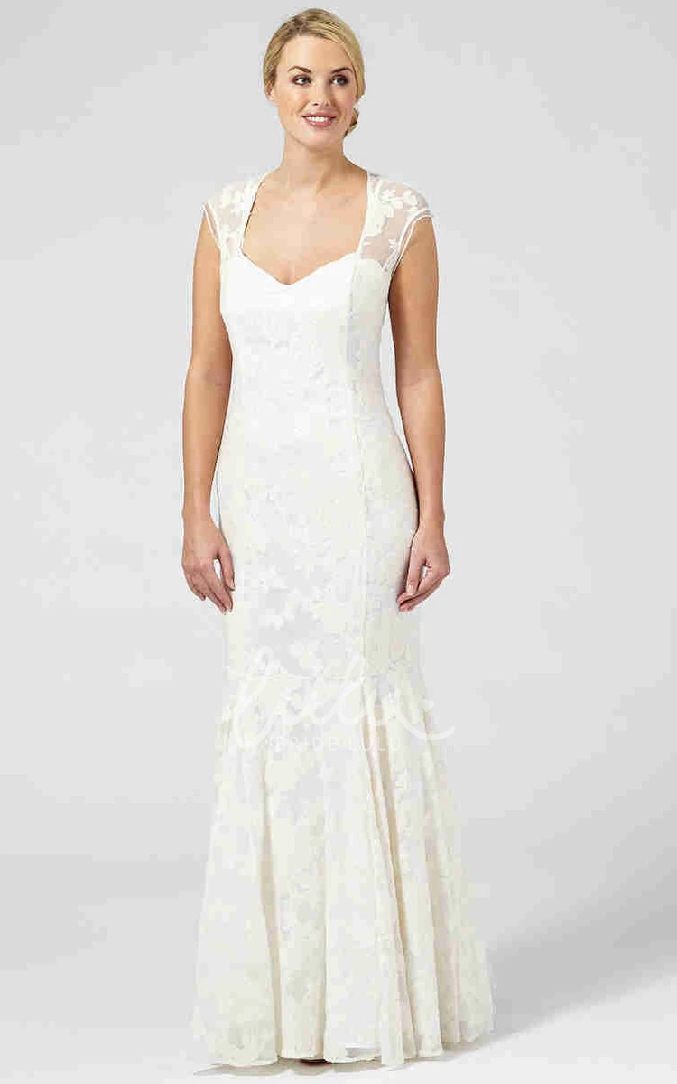 Appliqued Cap-Sleeve Sheath Wedding Dress Elegant Bridal Gown