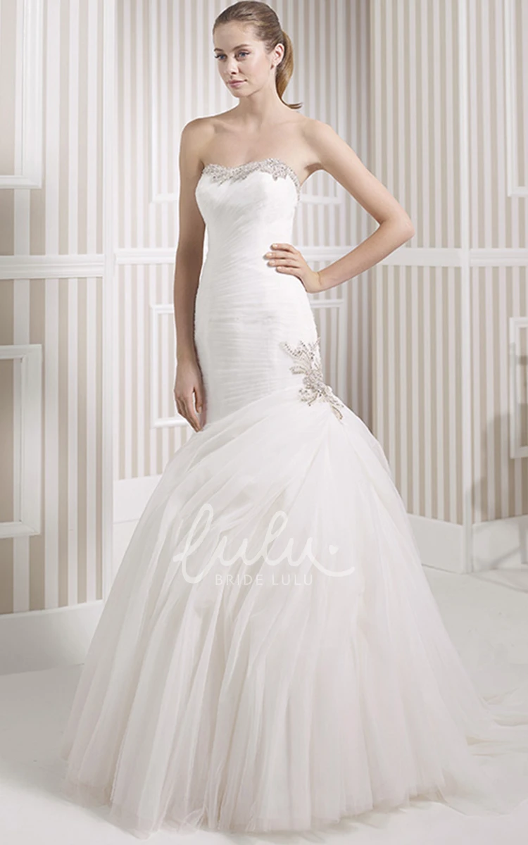 Beaded Strapless Mermaid Tulle Wedding Dress with Ruching