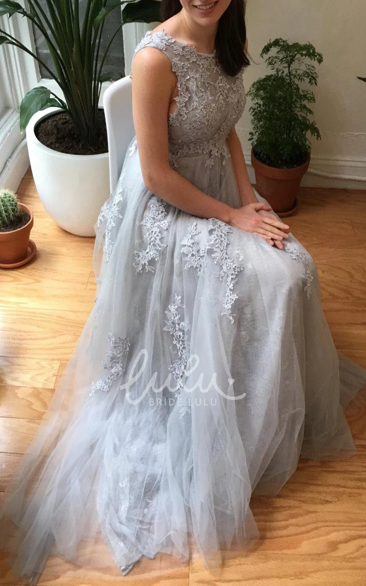 Blue Gray Lace Bridesmaid Dress Romantic and Unique Bridal Gown