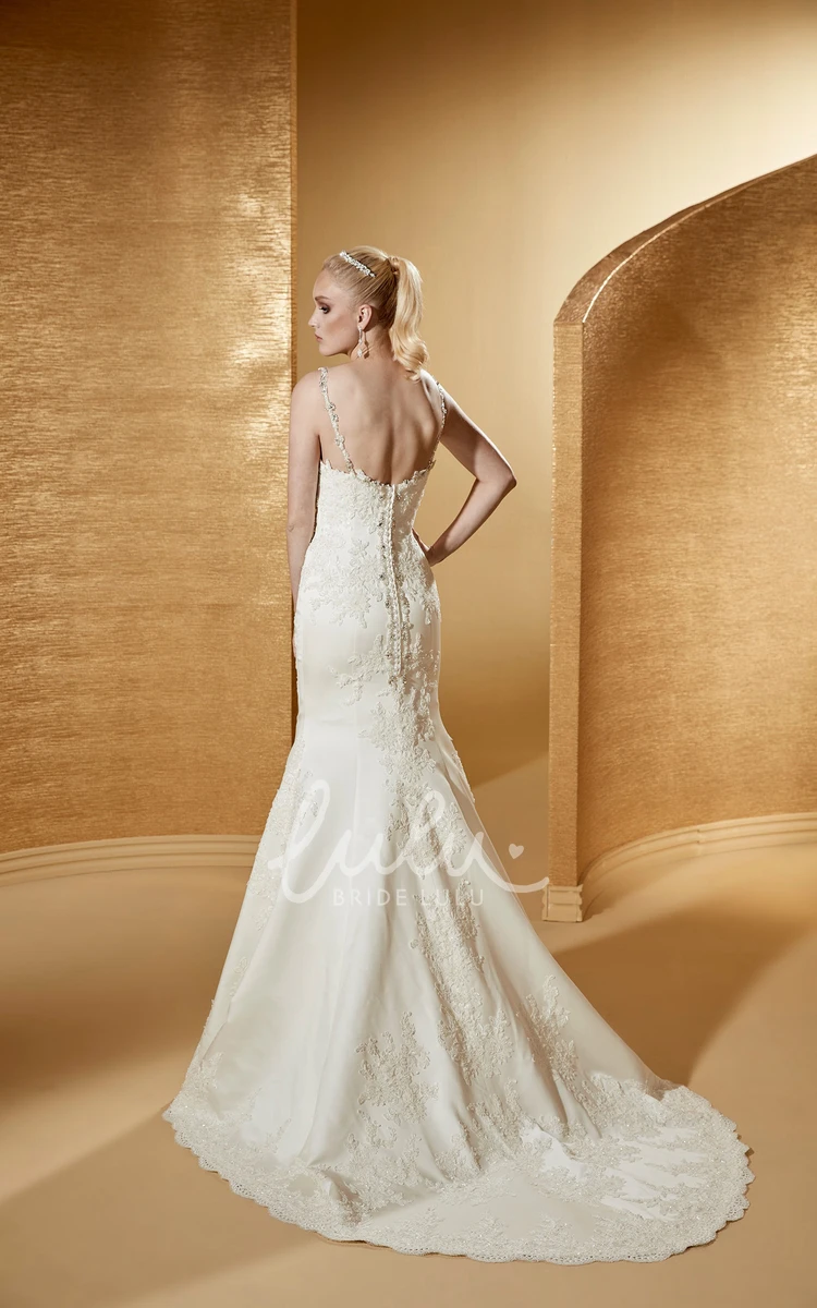 Beaded Lace Sheath Wedding Dress with Spaghetti Straps