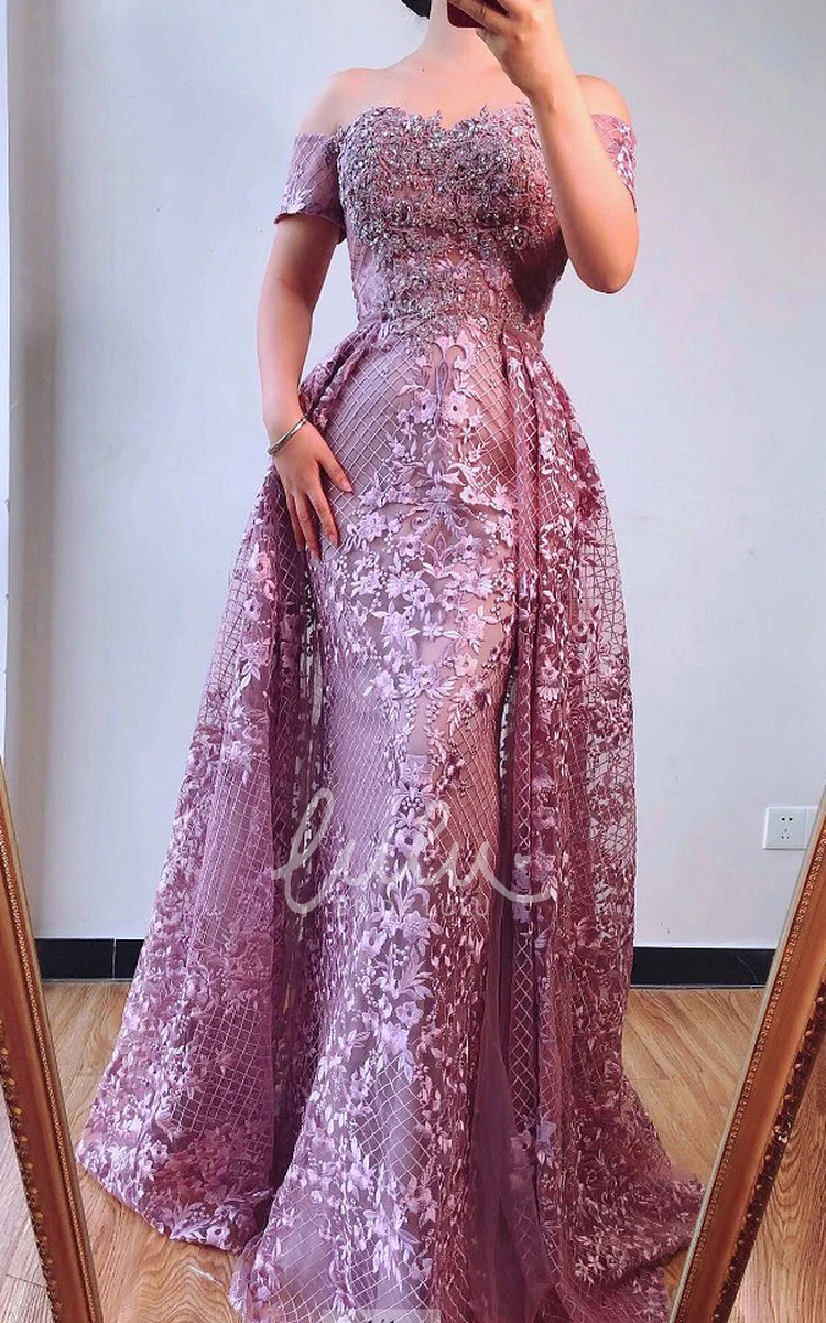 Off-the-shoulder Trumpet Lace A Line Sleeveless Evening Dress with Beading Casual Bridesmaid Dress