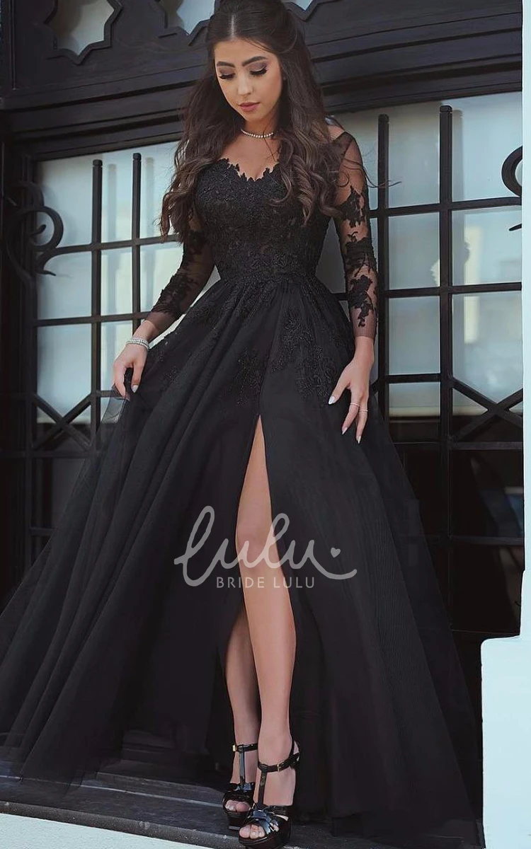 A Line Long Sleeve Lace Applique Tulle Formal Dress Elegant Formal Dress