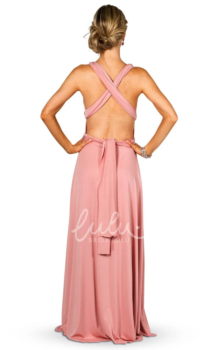 Sleeveless Convertible Bridesmaid Dress Maxi Satin Chiffon with Straps