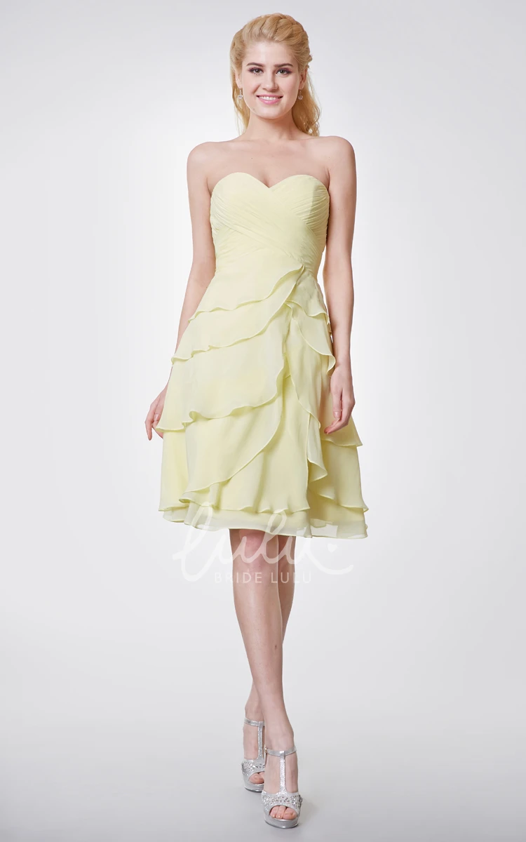 Knee Length Chiffon Bridesmaid Dress with Sweetheart Neckline and Layered Skirt