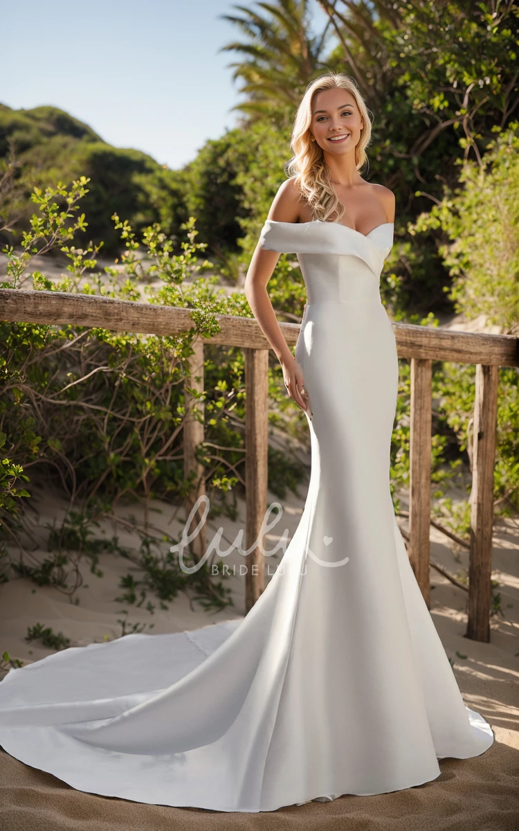 Sexy Modern Mermaid Off the Shoulder Strapless Sleeveless Wedding Dress Gorgeous Western Satin Vow Renewal Fit and Flare Bridal Gown