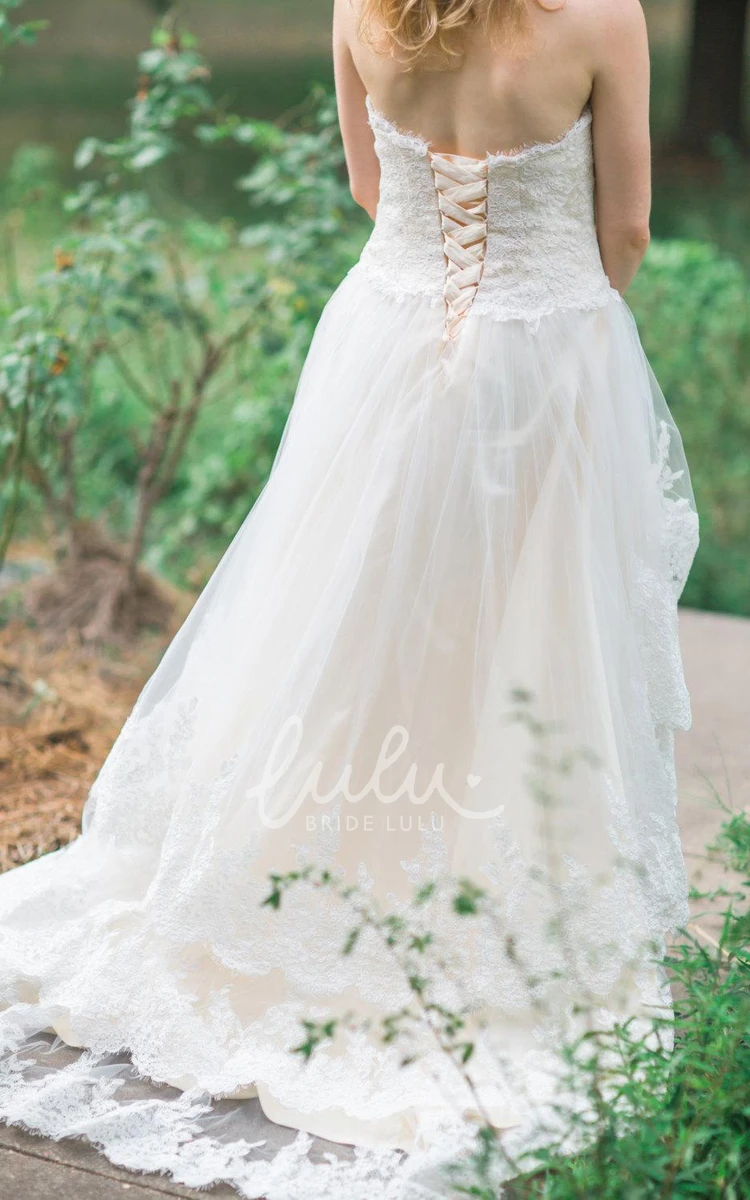 Guinevere Country Wedding Dress with High Low Hem and Lace