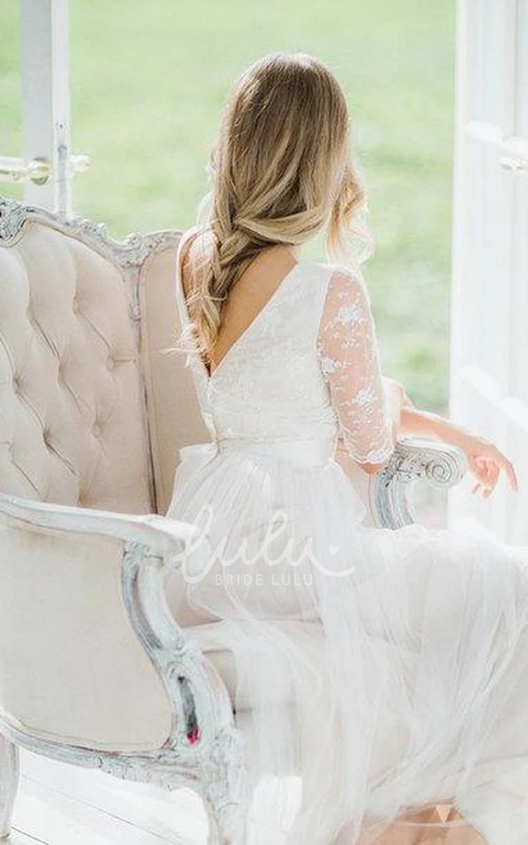 Tulle Organza Satin A-Line Wedding Dress with Lace Appliques