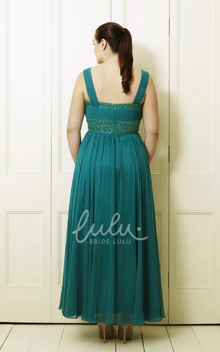 Ankle-Length Beaded Chiffon Prom Dress with Pleats and Straps