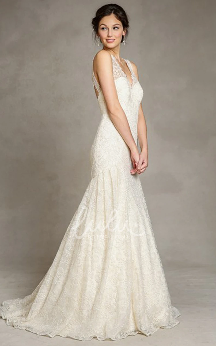 V-Neck Lace Floor-Length Wedding Dress Romantic Bridal Gown