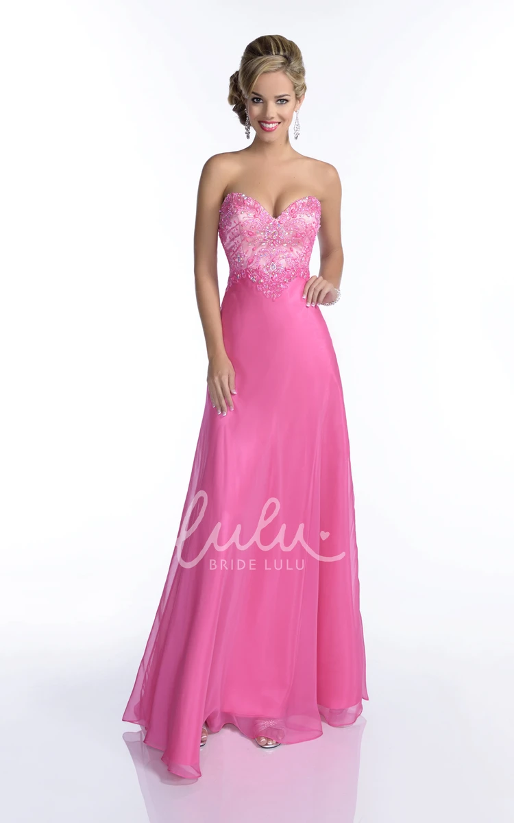 Sheer Sleeveless A-Line Chiffon Prom Dress with Jeweled Bodice and Sweetheart Neckline