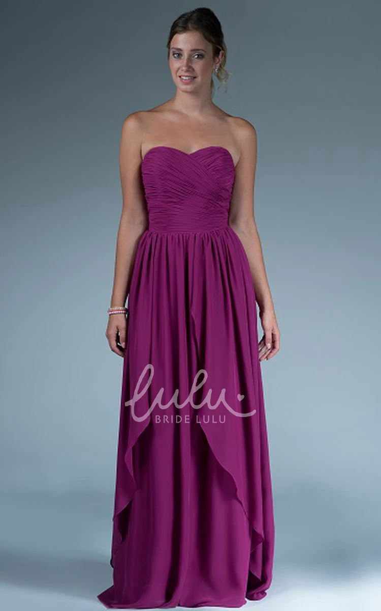 Chiffon Bridesmaid Dress with Cascading Skirt Detail Sweetheart Long Style
