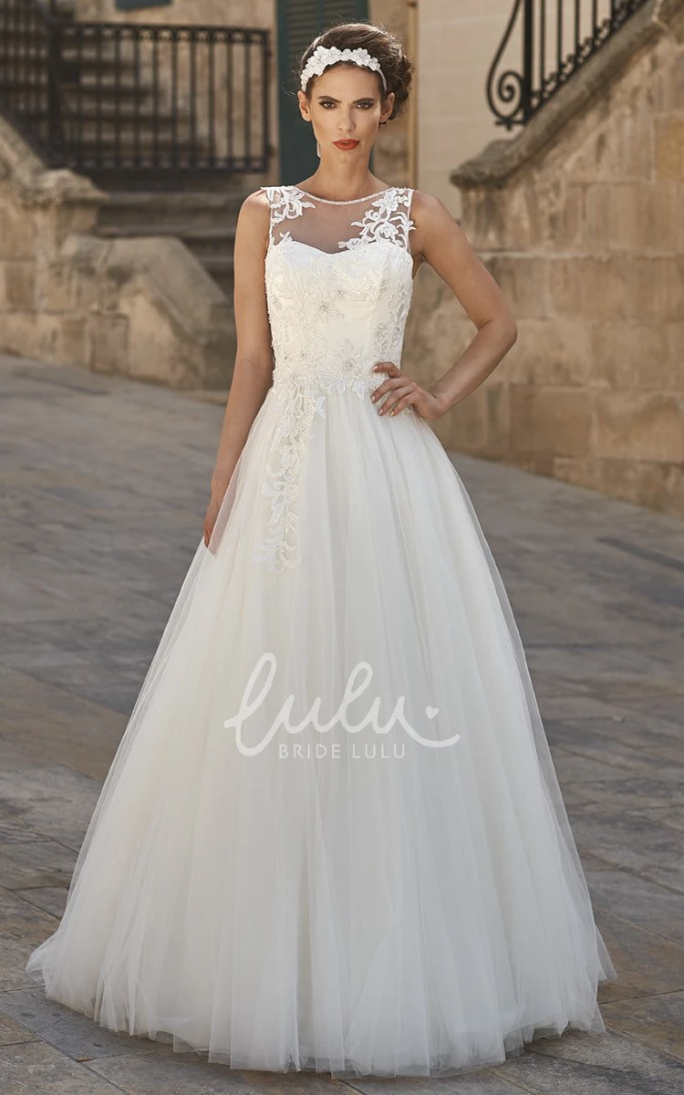 Embroidered Tulle A-Line Wedding Dress with Pleats Floor-Length and Sleeveless