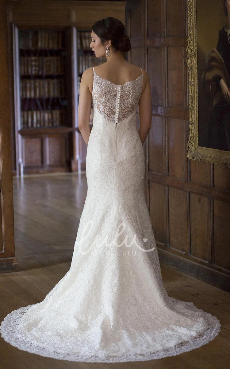Sleeveless Spaghetti Lace Wedding Dress with Floor-Length and Appliques