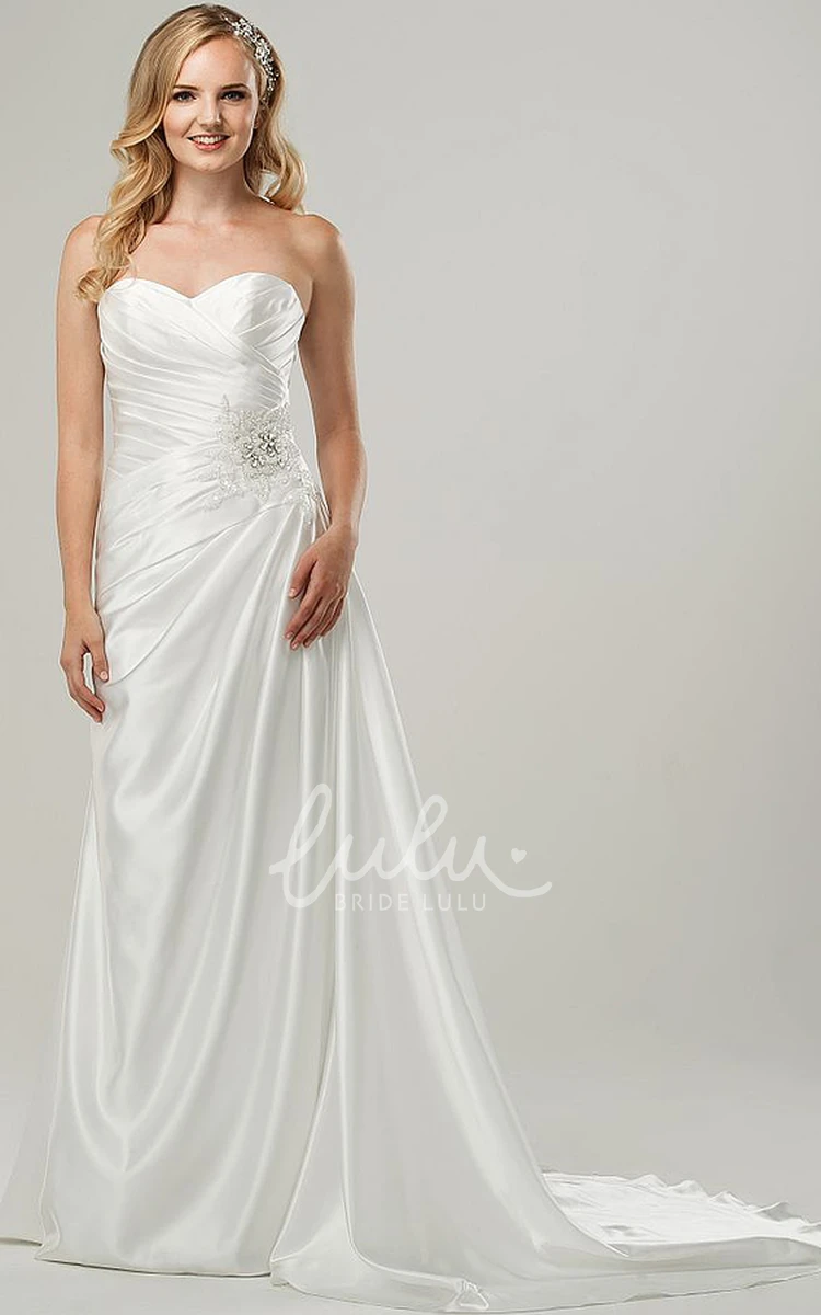 Sweetheart Jeweled Satin Wedding Dress with Criss Cross and Corset Back Sheath Bridal Gown