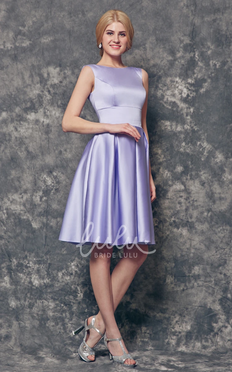 High Neck Short Satin Bridesmaid Dress A-line and Modern