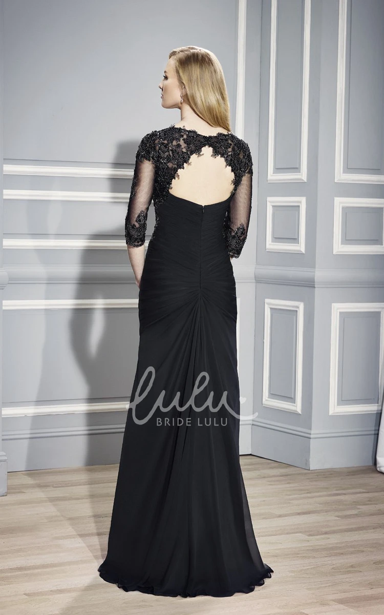 Beaded V-Neck Chiffon Formal Dress with Half Sleeves and Ruching