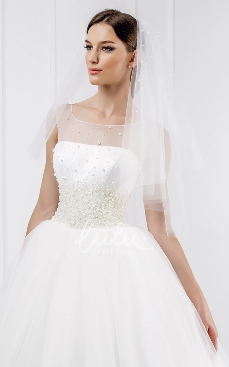 Bateau Crystal Corset Ball-Gown Wedding Dress with Court Train Sleeveless