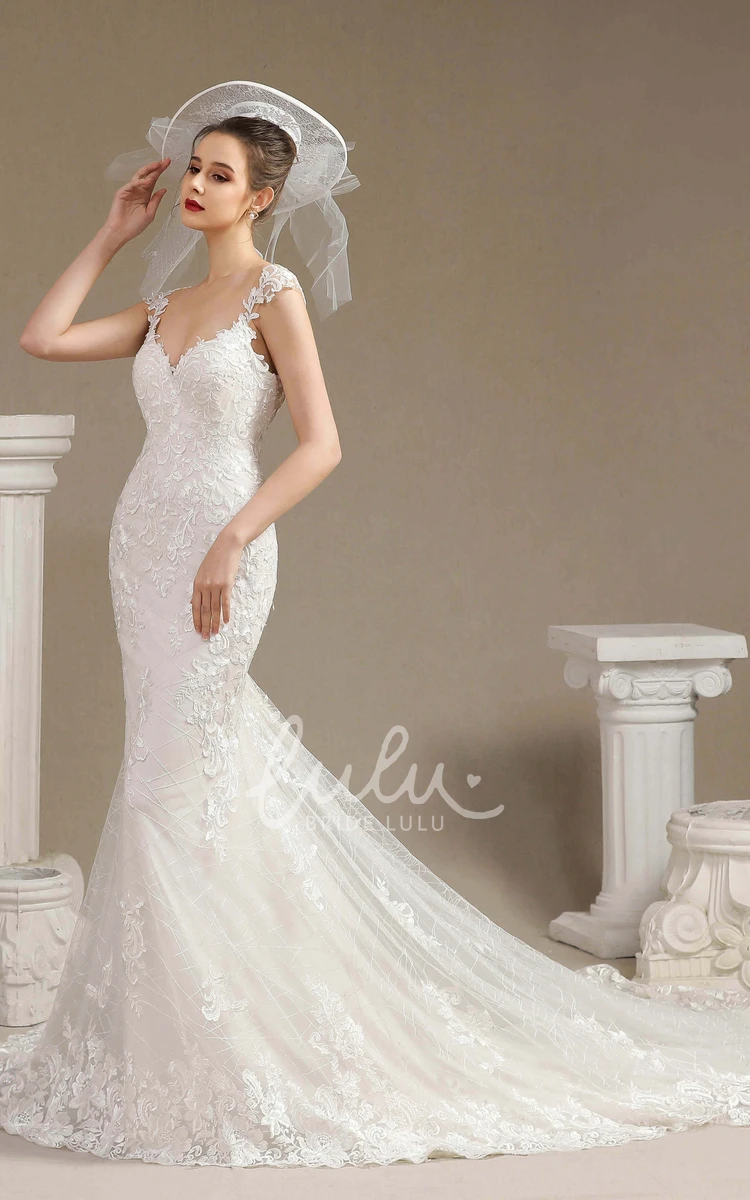 Sexy Mermaid Wedding Dress with Lace Appliques and V-neckline