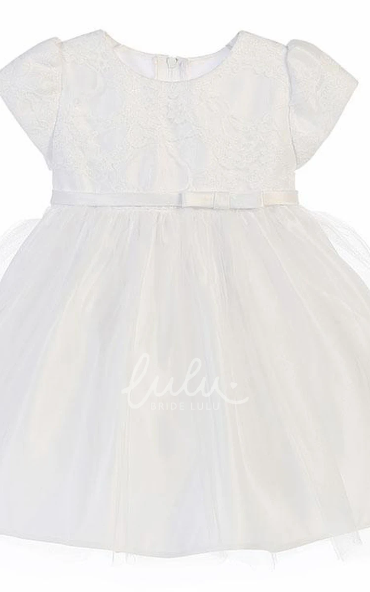 Bowed Lace&Satin Flower Girl Dress Simple and Elegant Dress for Girls