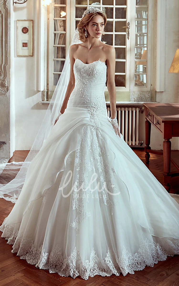 Lace Applique A-Line Wedding Dress with Side Draping Timeless Bridal Gown