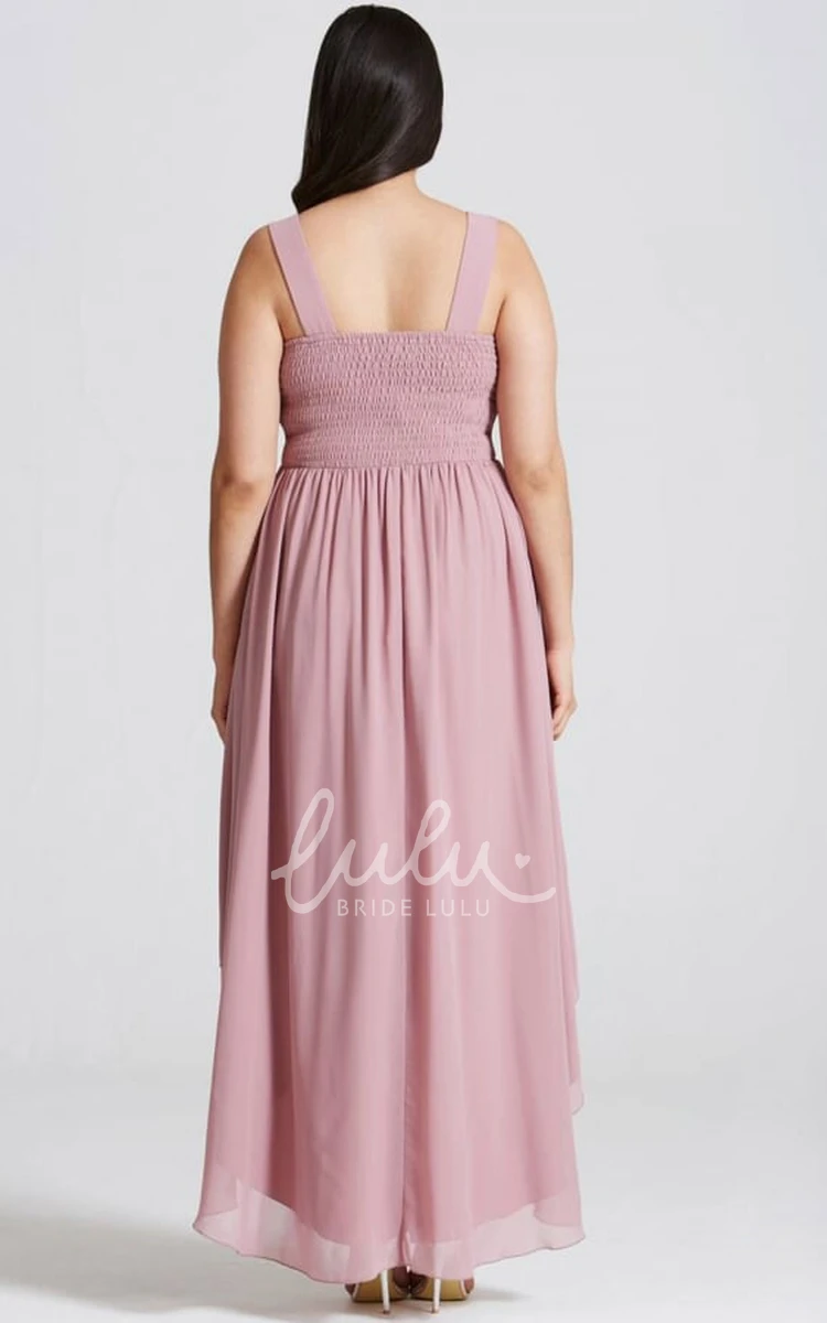 Sleeveless Chiffon Bridesmaid Dress with High-Low Hem and Ruched Detail